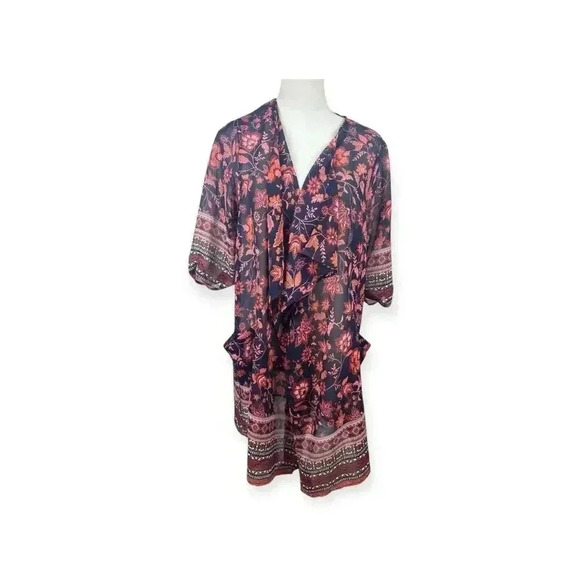 Band of Gypsies orange and blue open front flowy kimono size XS - Picture 1 of 9